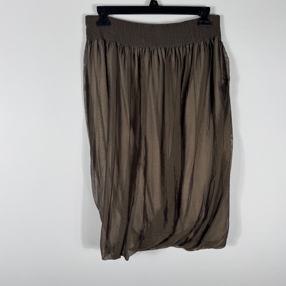 Lafayette 148 New York Silk Blend Bubble Hem Skirt Womens 6 Bronze Brown Smocked - Picture 3 of 7
